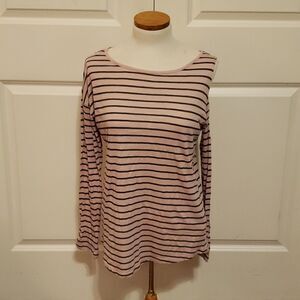 Vince Camuto Two Womens Pink Striped Long Sleeve Jewel Neck Top Size Medium NWOT